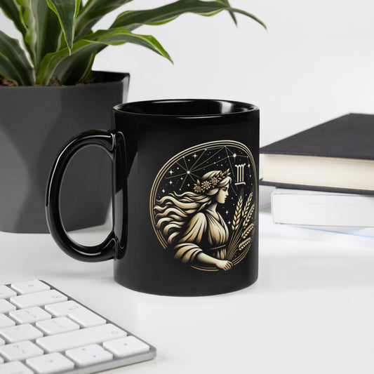 Detailed Virgo Black Glossy Mug