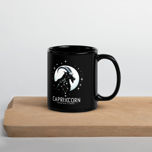 Capricorn Mountain Climber Lunar Black Coffee Mug