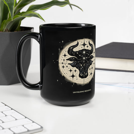 Taurus Celestial Charm Black Glossy Mug