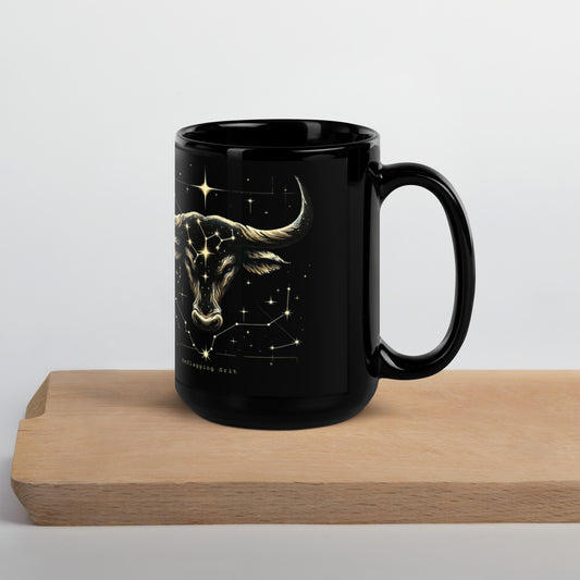 Taurus Celestial Charm Black Glossy Mug