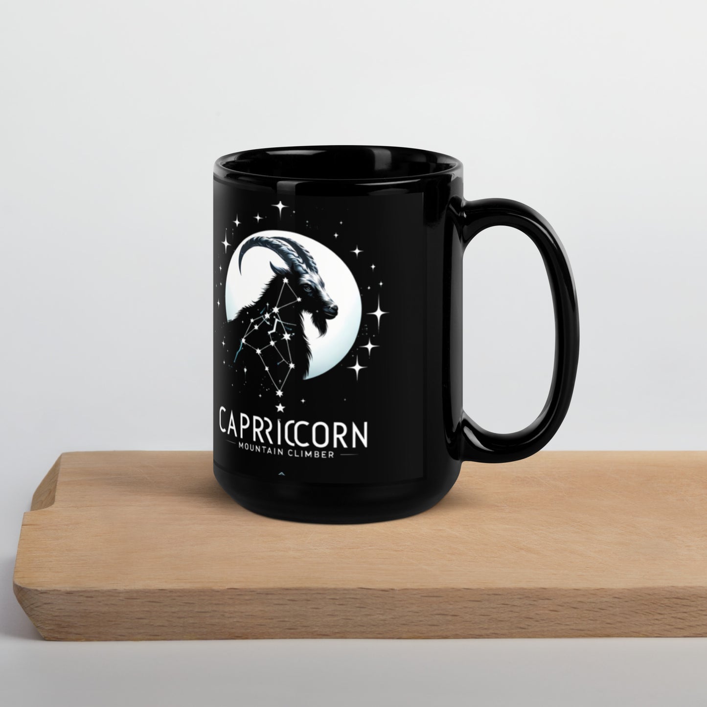 Capricorn Mountain Climber Lunar Black Coffee Mug