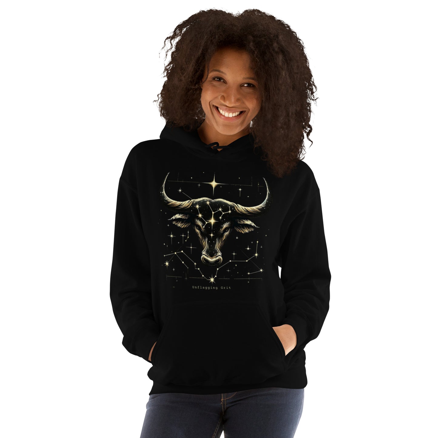 Unisex Taurus Tenacity Hoodie - Starlit Comfort for the Determined