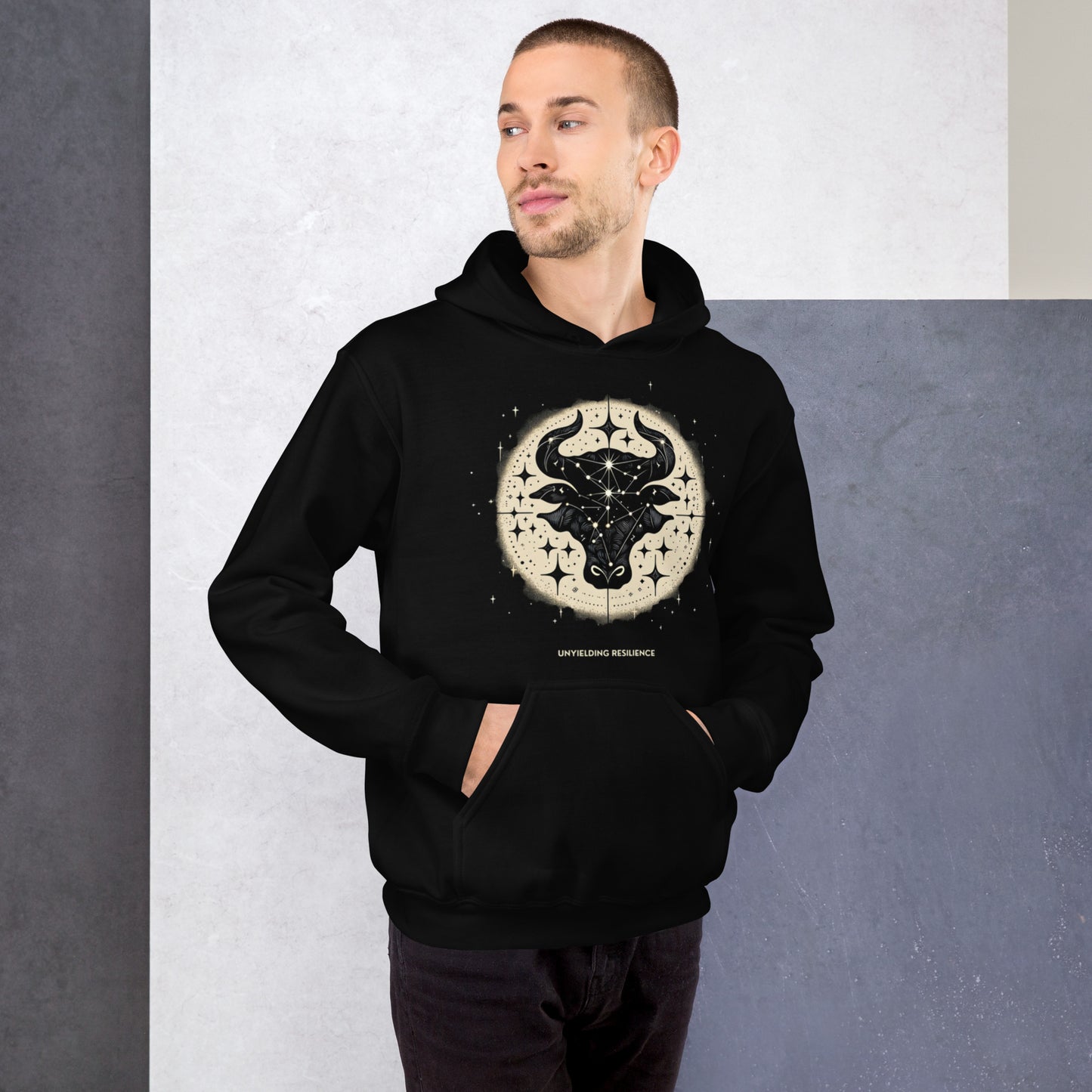 Unisex Astral Taurus Hoodie - Unfolding Resilience in Cosmic Style