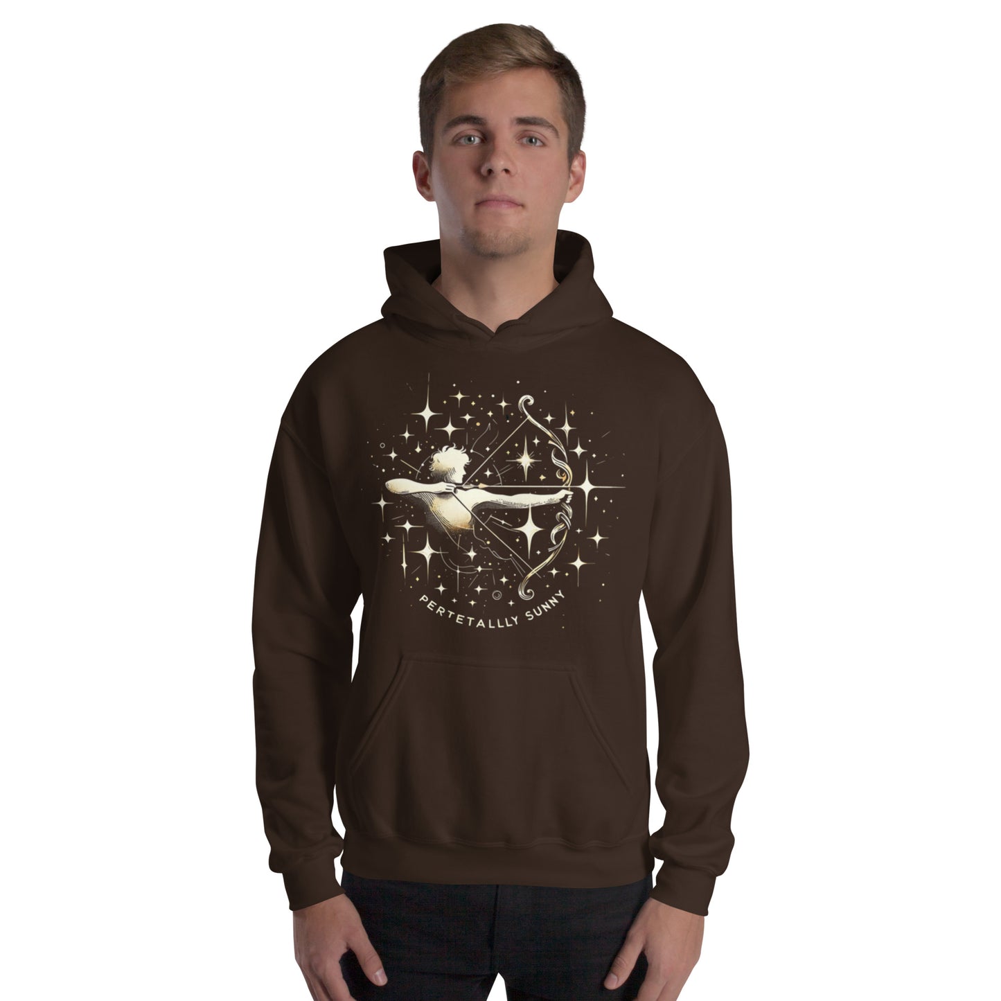 Unisex Sunlit Sagittarius Hoodie - Perpetually Sunny Archery Design"