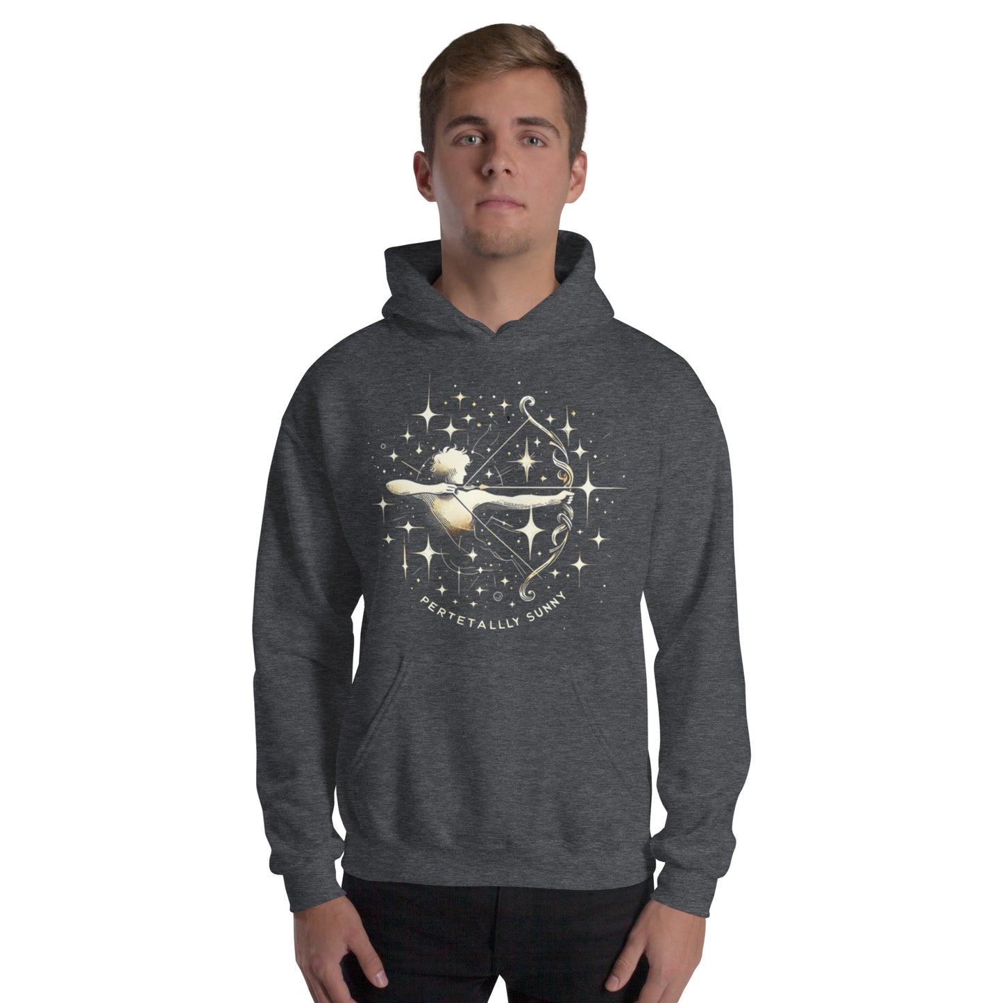 Unisex Sunlit Sagittarius Hoodie - Perpetually Sunny Archery Design"