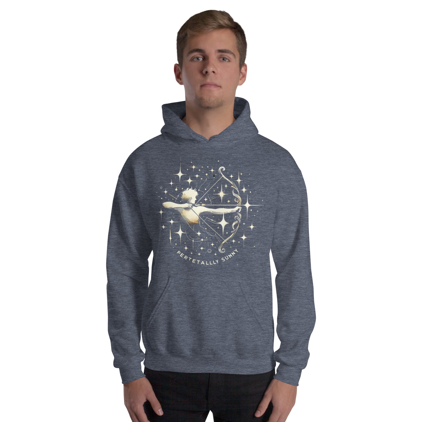 Unisex Sunlit Sagittarius Hoodie - Perpetually Sunny Archery Design"