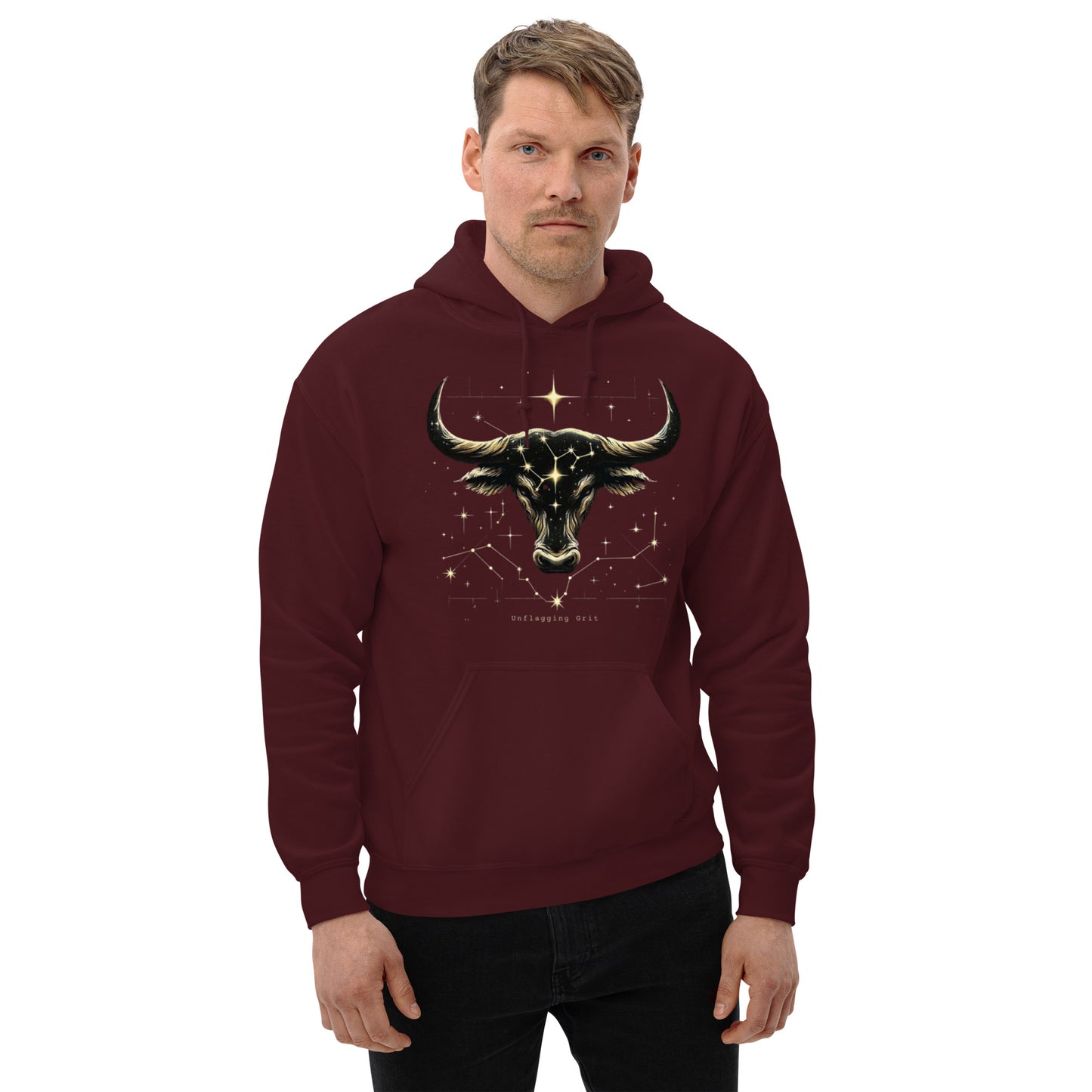 Unisex Taurus Tenacity Hoodie - Starlit Comfort for the Determined