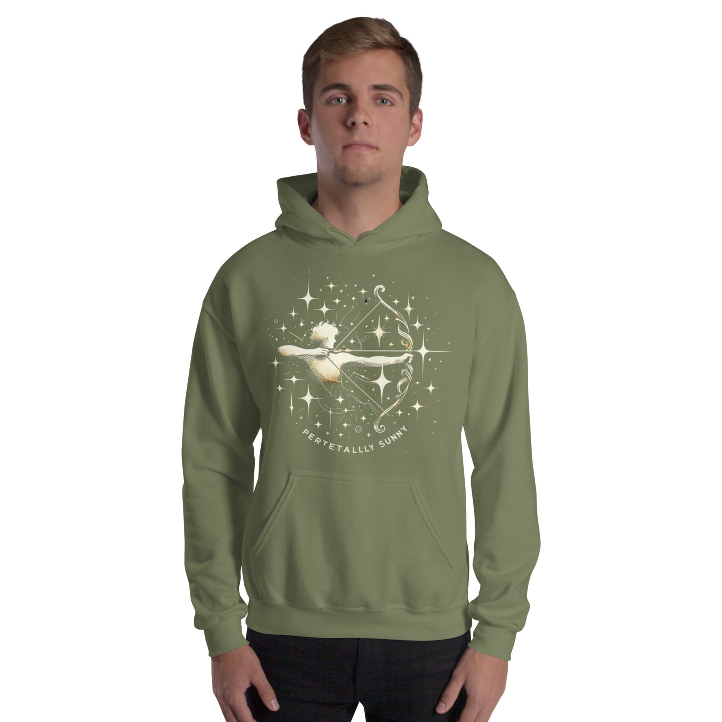 Unisex Sunlit Sagittarius Hoodie - Perpetually Sunny Archery Design"