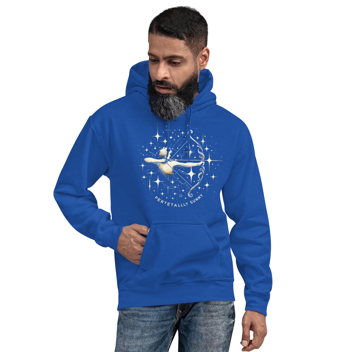 Unisex Sunlit Sagittarius Hoodie - Perpetually Sunny Archery Design"