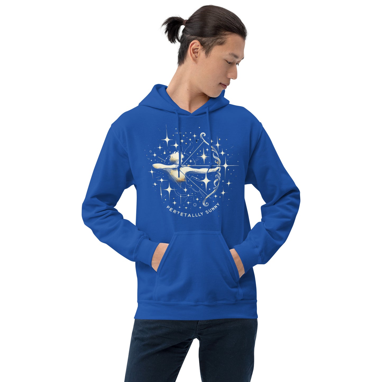 Unisex Sunlit Sagittarius Hoodie - Perpetually Sunny Archery Design"