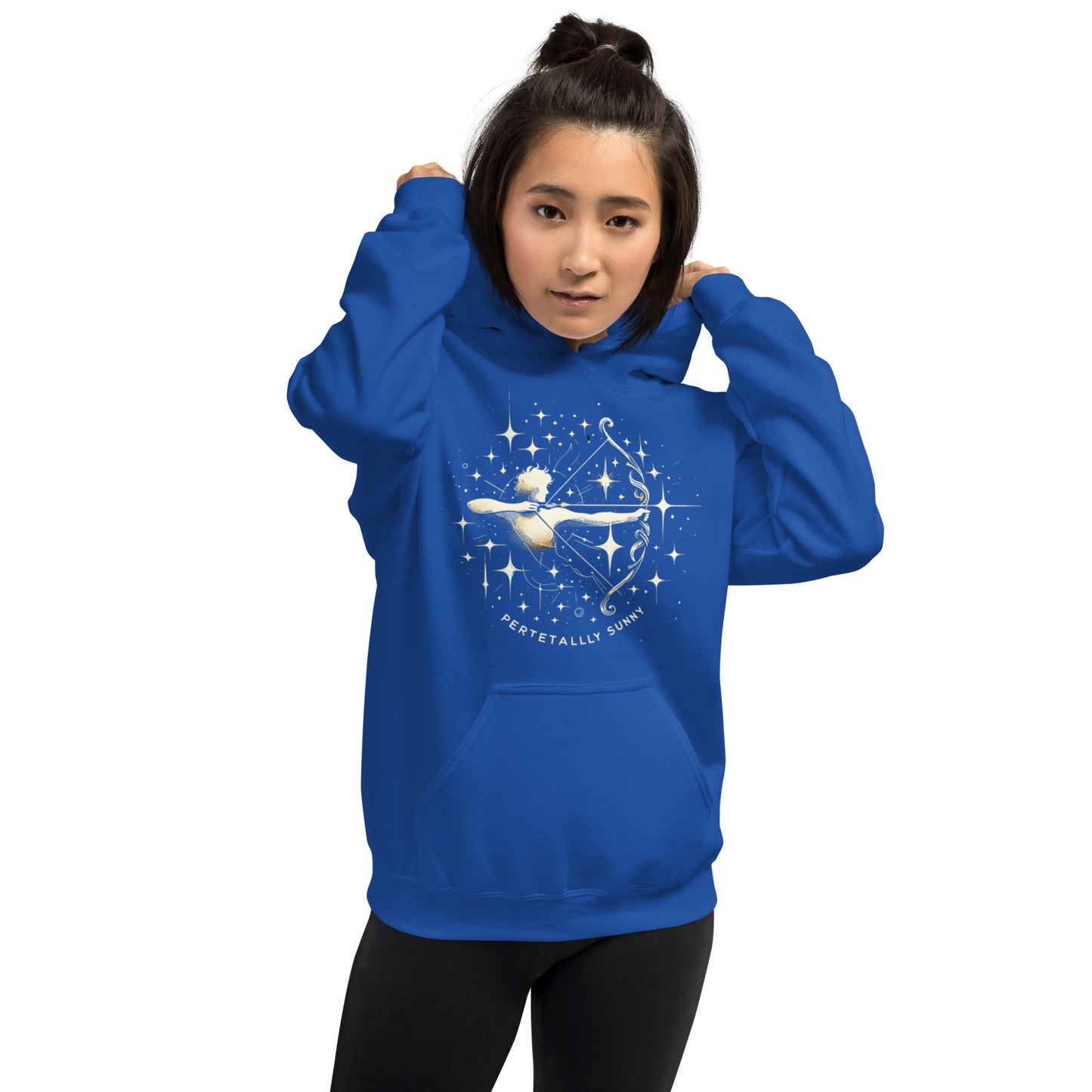 Unisex Sunlit Sagittarius Hoodie - Perpetually Sunny Archery Design"