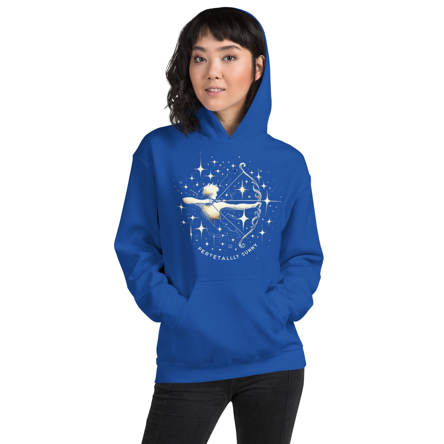 Unisex Sunlit Sagittarius Hoodie - Perpetually Sunny Archery Design"