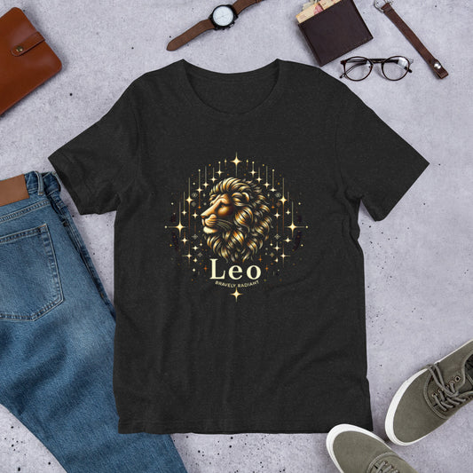 Unisex Leo Zodiac T-Shirt - 'Bravely Radiant' Lion Motif