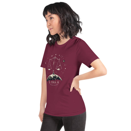 Unisex Libra Zodiac T-Shirt - 'Elegantly Balanced' Scales Constellation Design