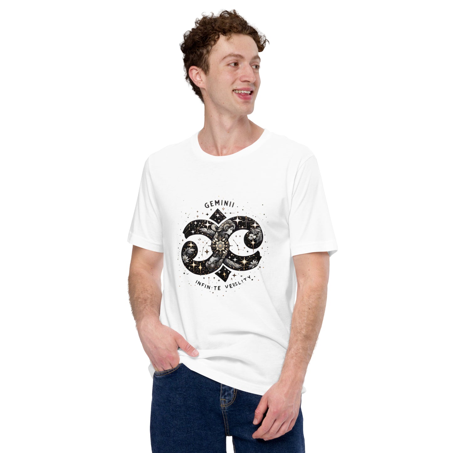 Unisex Galactic Charisma – Gemini Zodiac T-Shirt